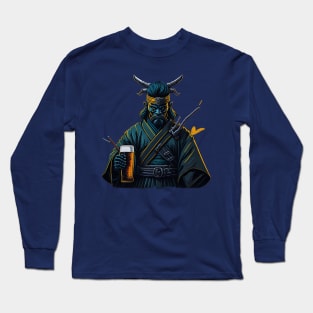Japanese Samurai and Beer Mug Long Sleeve T-Shirt